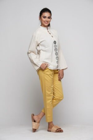 Yellow Pre Washed Cotton Stretch Narrow Pant-Half Elastic