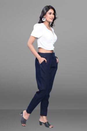 Blue Denim Wash Cotton Stretch Joggers