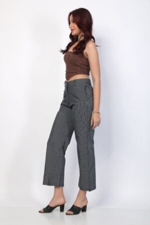 Blue Stripe Knitted Cotton Formal Trousers – Button Waist