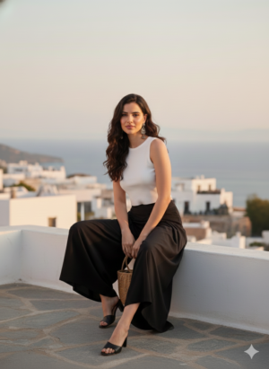 Denim Grey Shiny Tencel Pleated Palazzo Pants – Half Elastic