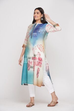 Ink Blue Ombre Print Muslin Silk Kurta