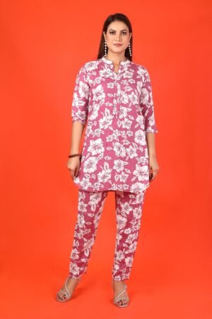 Maroon Floral Print Rayon Co-ord Set